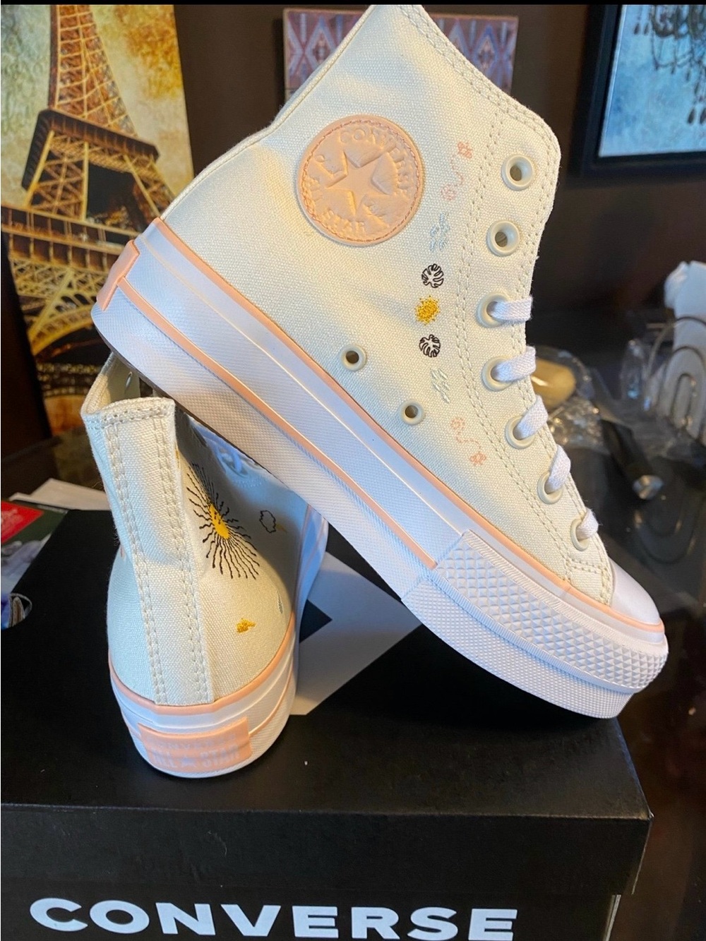 WOMENS CONVERSE LIFT HIGHTOP PLATFORM SNEAKER SUN CLOUDS FLOWERS 6 NEW